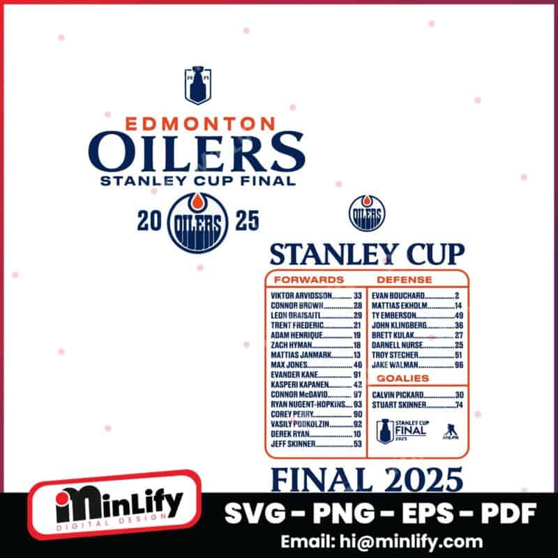 Edmonton Oilers 2025 Stanley Cup Final Team Roster SVG
